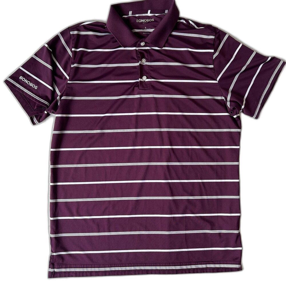 Bonobos Golf Polo Shirt Men’s Large Slim Fit Striped Lavender Performance